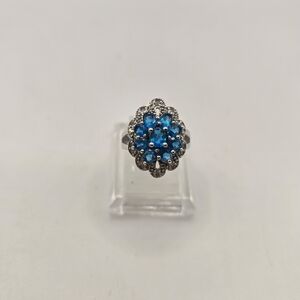 Vintage Blue Flourite 925 Sterling Silver Floral Cocktail Ring Size 6
